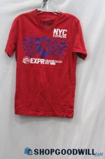 Express Women's Red Graphic V-Neck Short Sleeve Tee sz S