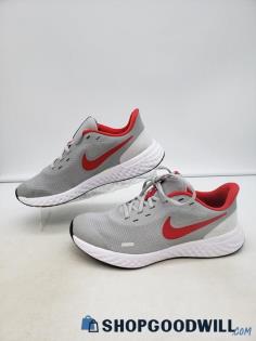 Nike Youth Revolution 5 Gray/Red Mesh Sneakers Sz 6