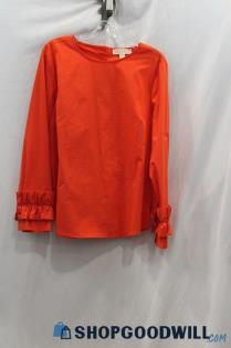 Michael Kors Women's Sunset Orange Ruffle Sleeve Button Back Blouse sz L