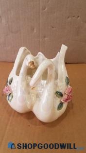 Norcrest Swan-Pair Planter #SR-2 Porcelain/Lusterware Approx 5.5" Tall Japan