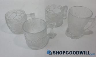 1993 McDonald's Set of 4 FLINSTONES Cups Mugs Frosted Glass Vintage