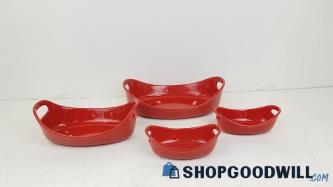 Rachael Ray 4Pc Red Casserole Dish Set 2.25Qt 1.25Qt 12Oz Dinner Kitchenware