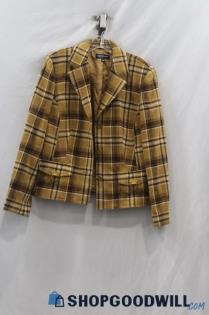 Jones New York Women's Yellow/Brown Plaid Button Blazer sz 12