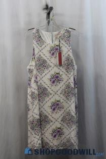 NWT Andree Womens White/Purple Floral Shift Dress Sz L