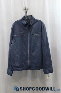 NWT INC Men's Blue Faux Leather Jacket SZ L