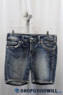 Silver Jeans Womens Blue Washed Bermuda Shorts Sz 28