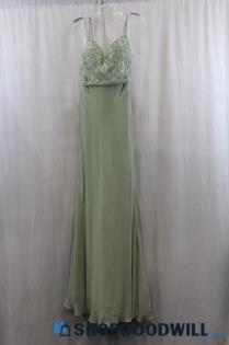 Azazie Women's Grass Green Floral Lace Maxi Dress SZ 34