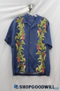 Tommy Bahama Men's Blue Tropical 100% Silk Button Up Short Sleeve Shirt sz M