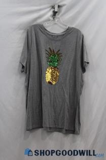 Lane Bryant Women's Grey Sequin Pineapple Short Sleeve T-Shirt SZ 26/28