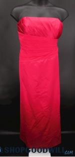 David's Bridal Women's Hot Pink Pleated Strapless Full Length Formal Gown SZ 24