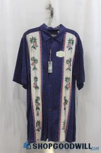 NWT Batik Bay Mens Blue/White Tropical Button Up Shirt Sz LT