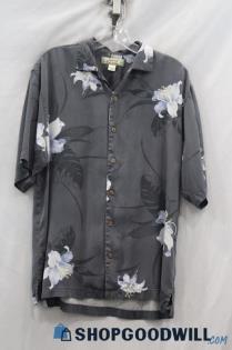 Tommy Bahama Men's Dark Gray Floral Print 100% Silk Button Up Shirt sz S