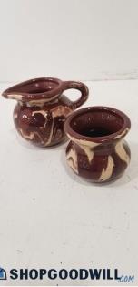 Signed Pottery Cream Sugar Set or Vases Vintage Clays in Calico Cardwell Montana