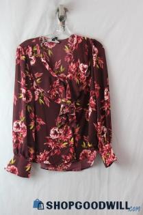 NWT White House Black Market Women's Red Floral Blouse Sz XS