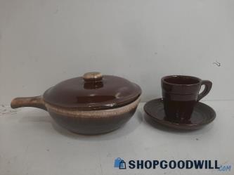 3pc Stoneware Pot & Mug W/ Saucer Plate Lot