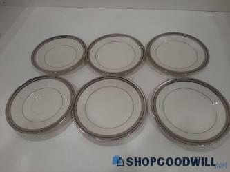 6pc Noritake Ivory China Saucers/Small Dinner Plates Silver Trim