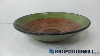 Pier 1 Handpainted Earthenware Italy Green Brown Large Bowl