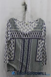 Lucky Brand Womens White/Blue Pattern Sweatshirt Sz M