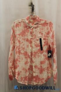 NWT Lucky Brand Womens White/Pink Pattern Button Up Shirt Sz XS