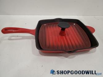 World Markets Red Cast Iron Fry/Grille Pan with Lid