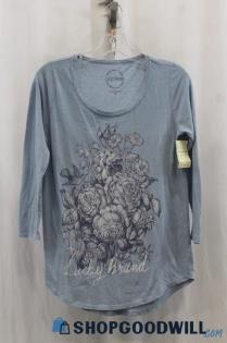 Lucky Brand Womens Dusty Blue Floral Print LS Shirt Sz S