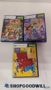 3pc XBox 360 Kinect Just Dance Kids 2, Adventures & Nickelodeon Dance Video Game