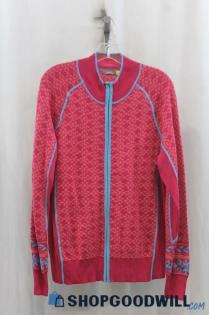 Cabela's Womens Pink/Blue Pattern Full Zip Sweater Sz L