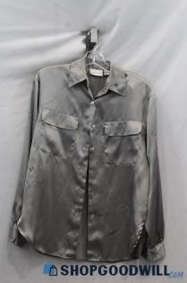 Fashion Bug Women's Gray/Green Long Sleeve Button Up Shirt sz S