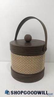 Kraftware Faux Wood & Rattan Wicker Ice Bucket Cooler/Chiller W/ Lid & Handle