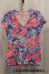 Lilly Pulitzer Women's Pink/Blue Sea Ocean Print T-Shirt SZ S