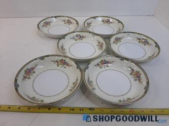 6 Piece Appears 1930's Noritake China Bowls Each 7.5" dia x 1.5" H