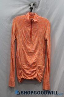 Athleta Women's Orange Turtle Neck Quarter Zip Sweater sz S