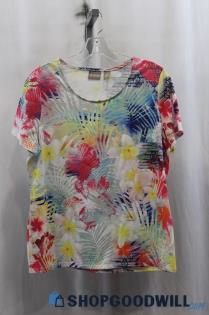 Chico's Women's Pink/Blue Design Swirl Shirt SZ M