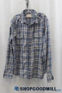 Lucky Brand Men's Blue/Beige Plaid Button Up Shirt SZ XL