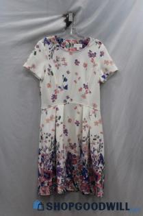 NWT Elle Women's White Multicolored Floral Short Sleeve Dress sz M