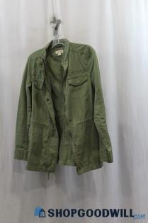 Merona Womens Army Green Denim Zip Up Long Sleeve Sz Small