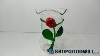 Unbranded Mid Century/Murano Style Vase Red Green Flower Design