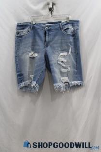 NWT Maurice's Women's Blue Light Washed Distressed Denim Short sz 22