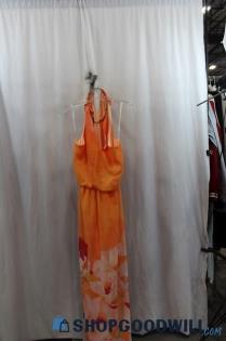 Bisou Bisou Womens Sunset Orange Summer Flowy Maxi Dress Sz 14