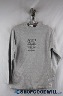 Harley-Davidson Women's Gray 100th Anniversary Logo Graphic Long Sleeve Tee SZ S