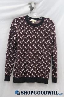 Michael Kors Women Dark Purple/Black Pattern fleece Lined Pullover Sweater Sz M