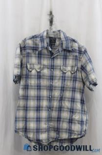 Lucky Brand Mens Blue/White Plaid Button Up Shirt Sz 2XL