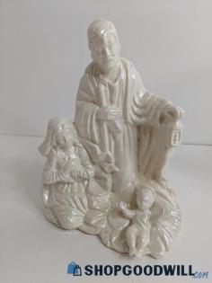 Vintage Ceramic Pearlized Iridescent Nativity Holy Family Figurine Statue Set