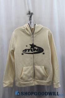 4Tune Women's Cream Logo Graphic Full Zip Sweater SZ L