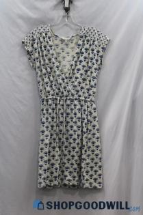 Lucky Brand Women's White/Blue Patterned V-Neck Sleeveless Dress sz S