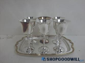 7pc Metal Goblet Cups & Tray Set Made in India