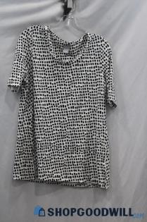 NWT Chico's Women's White/Black Square Patterned Short Sleeve Blouse sz M/8