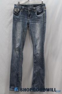 Grace In LA Women's Blue Weathered Low-Rise Bootcut Jean sz 28