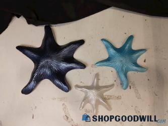 3Pc Lot of Starfish-like Glass Sculptures Blue Green White Reflective