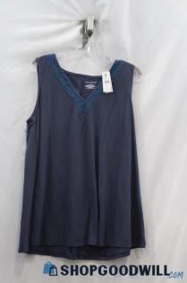 NWT Lane Bryant Women's Blue Embroidery Neck Line Tank Sz 14/16